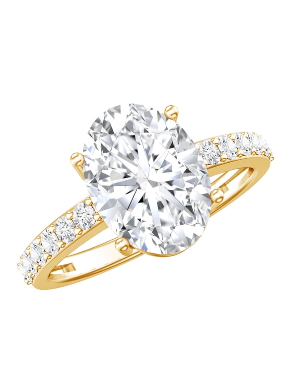 Lab Grown Diamond Solitaire Engagement Ring 3 Carat - IGI Certified Oval Diamond Ring for Women - E-VS1 Grade, 10K Yellow Gold, US 11.50