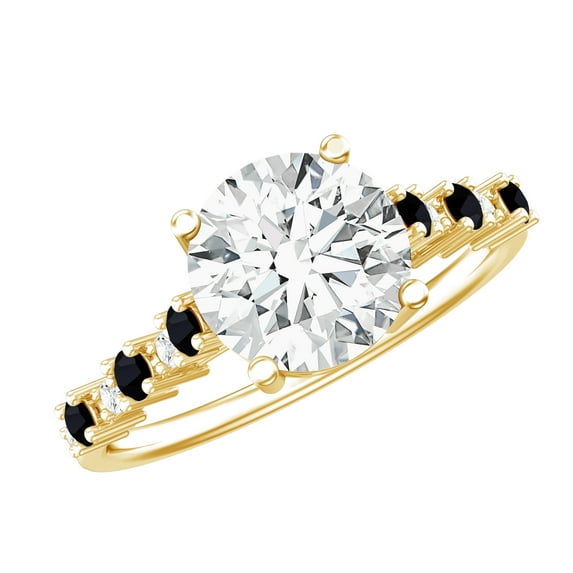 Rosec Jewels Lab Grown Diamond Solitaire Engagement Ring with Black Diamond - 8 mm - 2 Ct - EF-VS Grade, 14K Yellow Gold, US 11.00