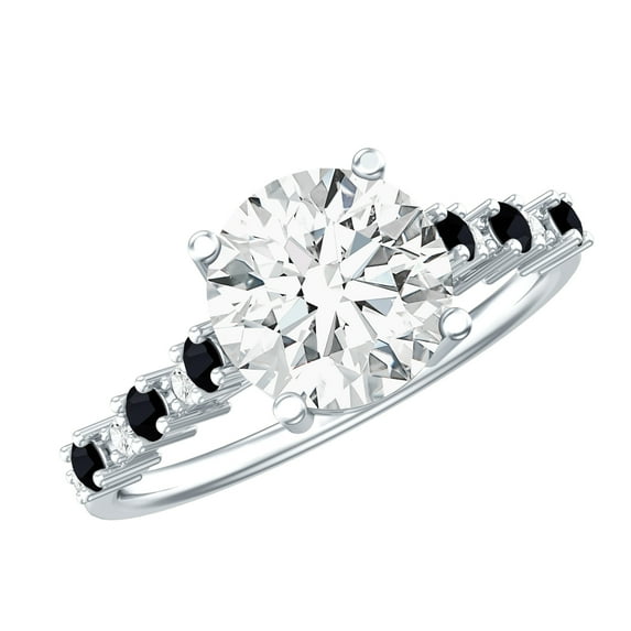 Rosec Jewels Lab Grown Diamond Solitaire Engagement Ring with Black Diamond - 8 mm - 2 Ct - EF-VS Grade, 18K White Gold, US 10.00