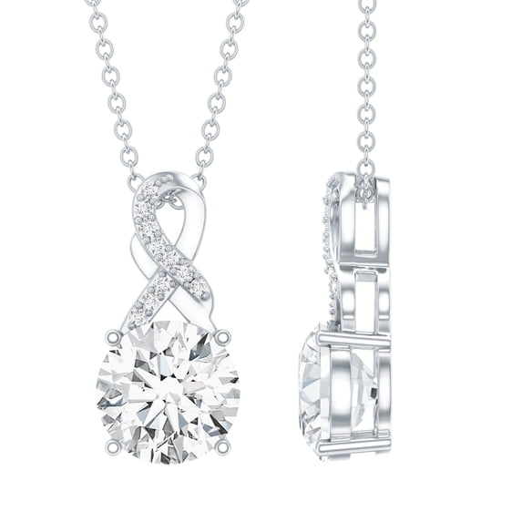 Rosec Jewels Lab Grown Diamond Solitaire Pendant - 8 mm Round - Infinity Necklace - EF-VS Grade, 10K White Gold
