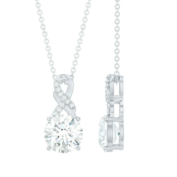 Rosec Jewels Lab Grown Diamond Solitaire Pendant - 8 mm Round - Infinity Necklace - EF-VS Grade, 14K White Gold