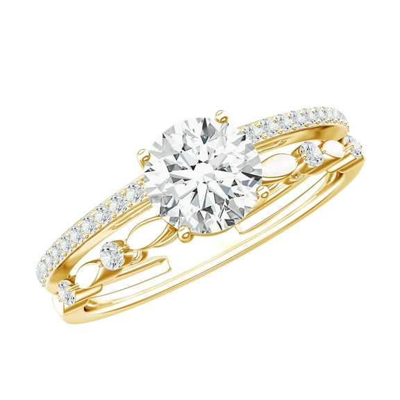 Rosec Jewels Lab Grown Diamond Solitaire Ring - Double Band Engagement Ring 1 Ct - 6 mm - EF-VS Grade, 14K Yellow Gold, US 7.00