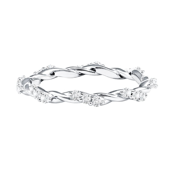 Rosec Jewels Lab Grown Diamond Stacking Ring for Women - Twisted Ring - EF-VS Quality - Ready to Gift with Jewelry Box, 10K White Gold, US 5.00