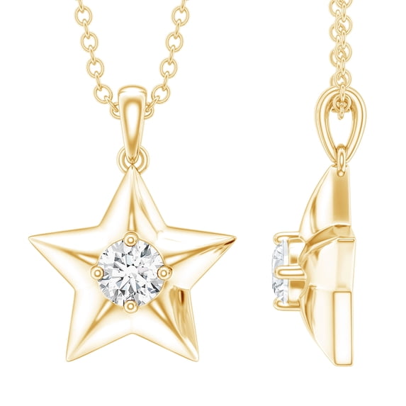 Rosec Jewels Lab Grown Diamond Star Pendant with Chain - EF-VS Quality Certified - Ready to Gift, 10K Yellow Gold