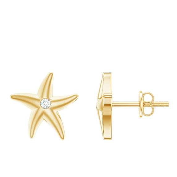 Rosec Jewels Lab Grown Diamond Starfish Earrings for Women - Diamond Stud Earrings with Screw Back - EF-VS Quality Certified, 14K Yellow Gold