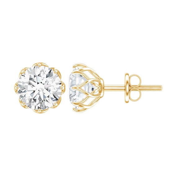 Rosec Jewels Lab Grown Diamond Stud Earrings 1 Ct - 6 mm Solitaire Earrings with Screw Back - EF-VS Grade, 14K Yellow Gold
