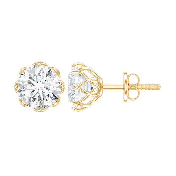 Rosec Jewels Lab Grown Diamond Stud Earrings 1 Ct - 6 mm Solitaire Earrings with Screw Back - EF-VS Grade, 14K Yellow Gold