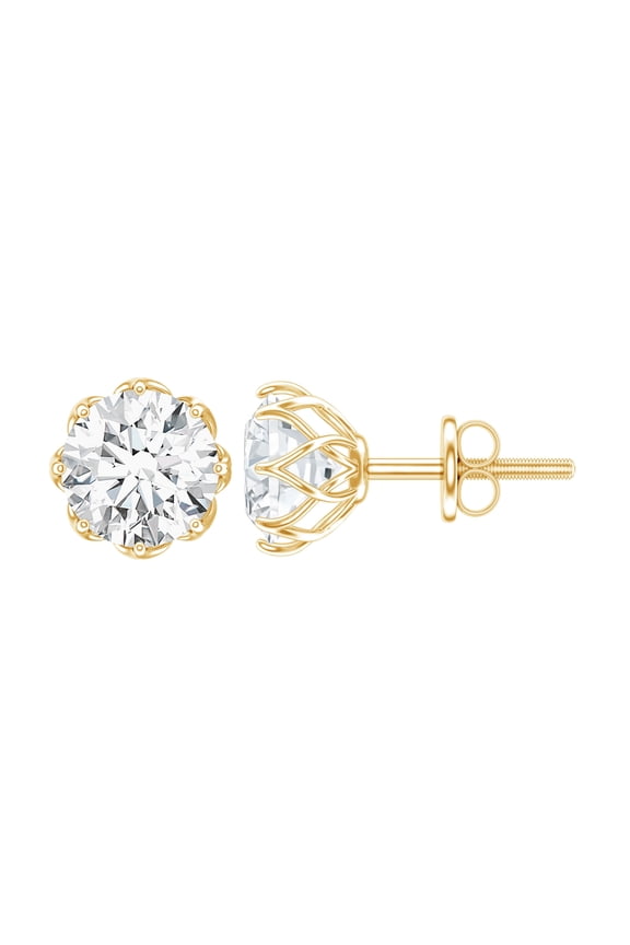 Lab Grown Diamond Stud Earrings for Women - Solitaire Earrings with Screw Back -1.9 Ct - EF-VS Grade, 14K Yellow Gold