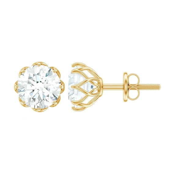 Rosec Jewels Lab Grown Diamond Stud Earrings 1 Ct - 6 mm Solitaire Earrings with Screw Back - EF-VS Grade, 14K Yellow Gold