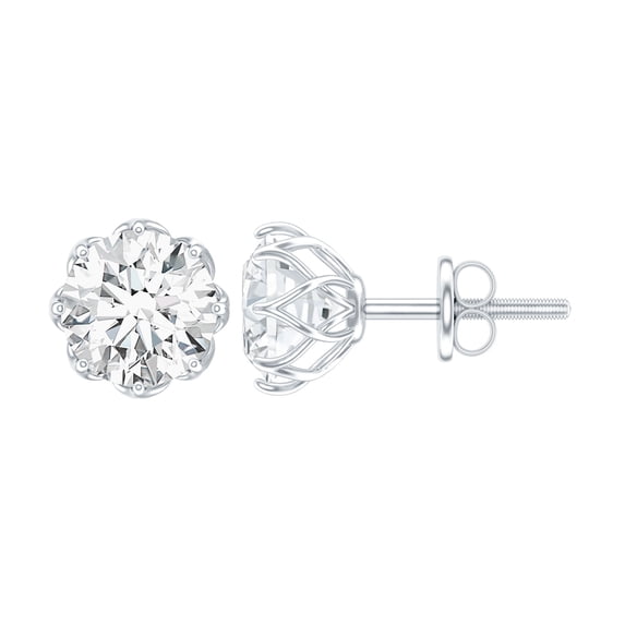 Rosec Jewels Lab Grown Diamond Stud Earrings 1 Ct - 6 mm Solitaire Earrings with Screw Back - EF-VS Grade, 925 Sterling Silver