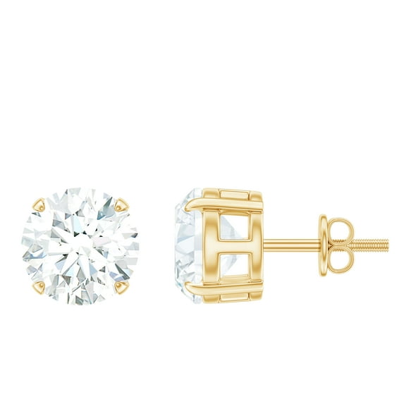 Rosec Jewels Lab Grown Diamond Stud Earrings 2 Carat - 8 mm Solitaire Earrings - EF-VS Quality, Screw Back, 14K Yellow Gold