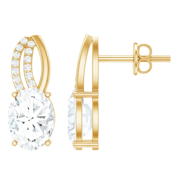 Rosec Jewels - Lab Grown Diamond Stud Earrings - 6X8 mm Oval Diamond Earrings (2 Ct, EF-VS Grade), 14K Yellow Gold