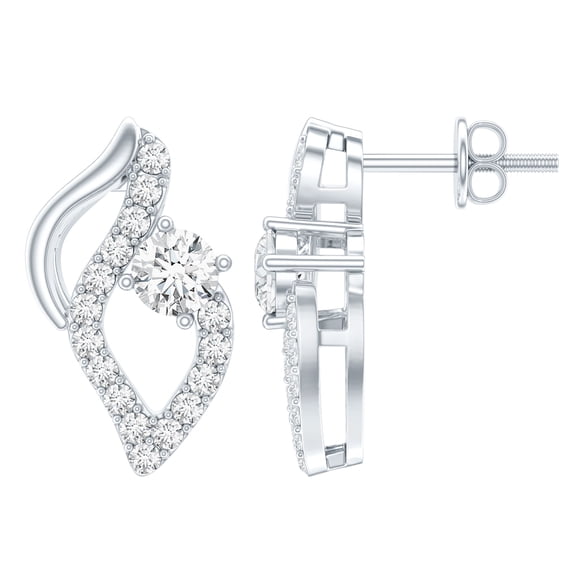 Rosec Jewels Lab Grown Diamond Stud Earrings - Leaf Earrings for Valentines Day - EF-VS Quality, 925 Sterling Silver