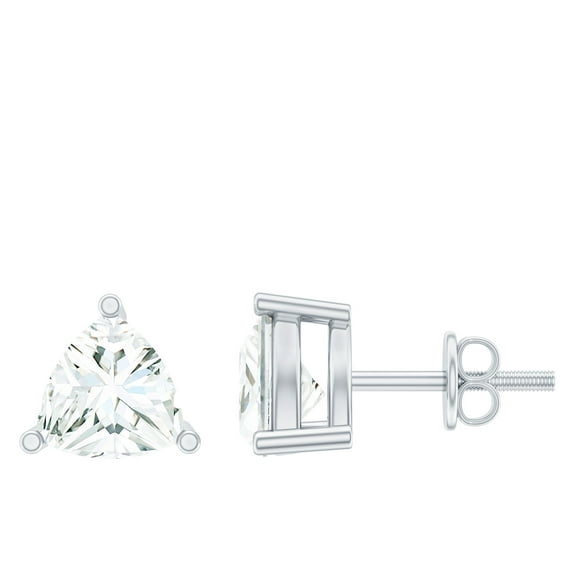 Rosec Jewels Lab Grown Diamond Stud Earrings Unisex - 5 mm Trilliant Cut Earrings with Screw Back - EF-VS Grade, 14K White Gold