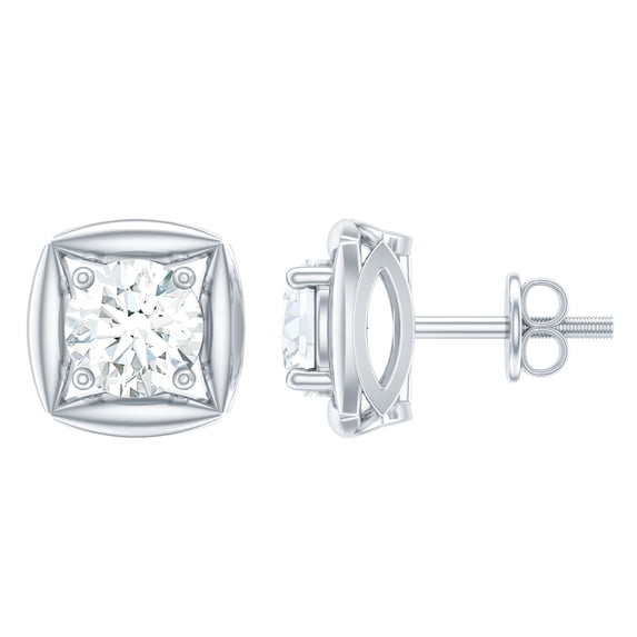 Rosec Jewels Lab Grown Diamond Stud Earrings for Women (5 mm, 1 Ct, EF-VS Quality) - Valentines day Gift, 10K White Gold