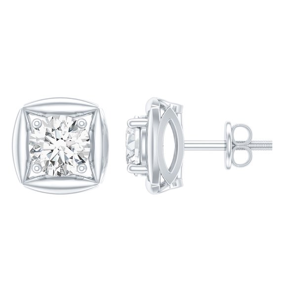 Rosec Jewels Lab Grown Diamond Stud Earrings for Women (5 mm, 1 Ct, EF-VS Quality) - Valentines day Gift, 925 Sterling Silver