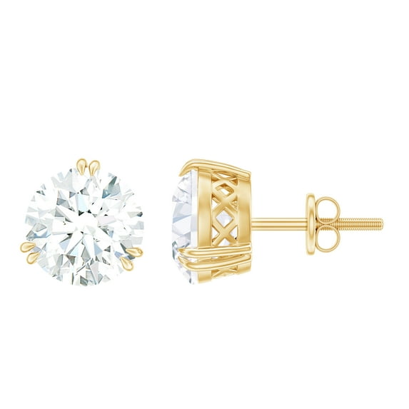 Rosec Jewels Lab Grown Diamond Stud Earrings for Women - Solitaire Earrings - 8 mm - EF-VS Quality, 14K Yellow Gold