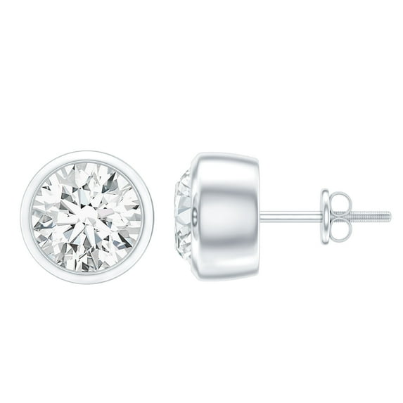 Rosec Jewels Lab Grown Diamond Stud Earrings with Screw Back - EF-VS Grade Certified - Ready to Gift, 10K White Gold