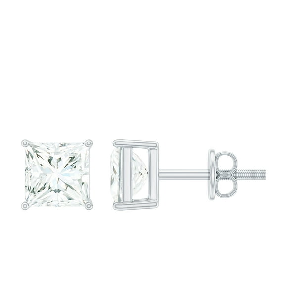 Rosec Jewels Lab Grown Diamond Studs 1 Ct - EF-VS Grade 4 mm Princess Cut Earrings with Screw Back, 925 Sterling Silver