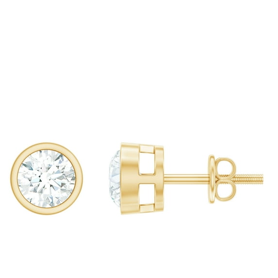 Rosec Jewels Lab Grown Diamond Studs Earrings - Bezel Set Earrings Round (1 Ct, 5 mm, EF-VS Grade, Screw Back), 10K Yellow Gold