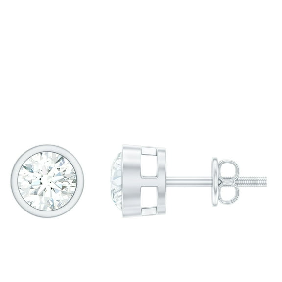 Rosec Jewels Lab Grown Diamond Studs Earrings - Bezel Set Earrings Round (1 Ct, 5 mm, EF-VS Grade, Screw Back), 925 Sterling Silver