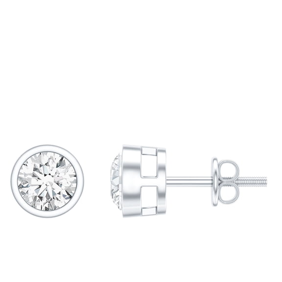 Rosec Jewels Lab Grown Diamond Studs Earrings - Bezel Set Earrings Round (1 Ct, 5 mm, EF-VS Grade, Screw Back), 925 Sterling Silver