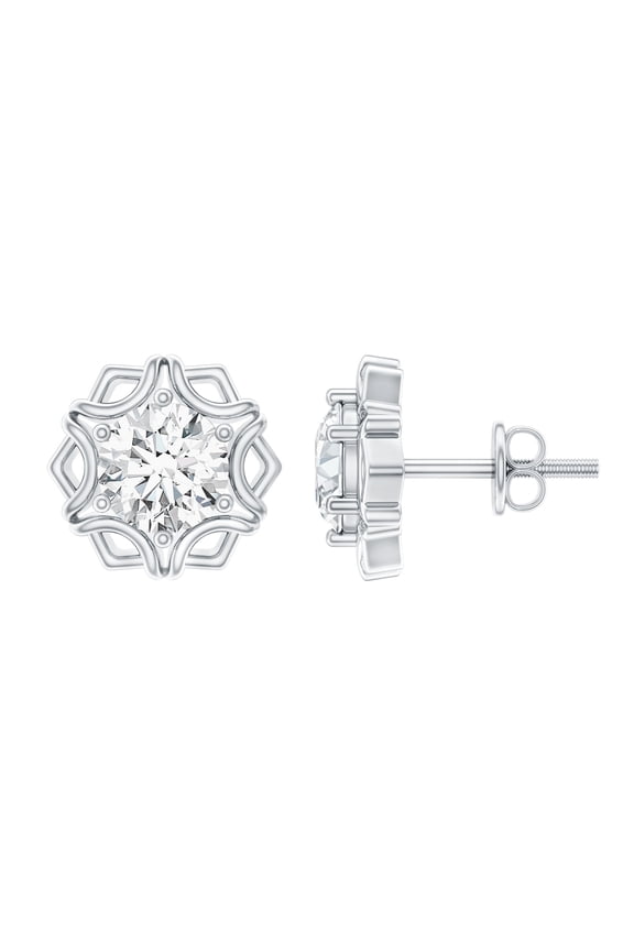 Lab Grown Diamond Studs - Vintage Style Diamond Earrings with Screw Back (1.9 Ct, EF-VS Quality), 14K White Gold