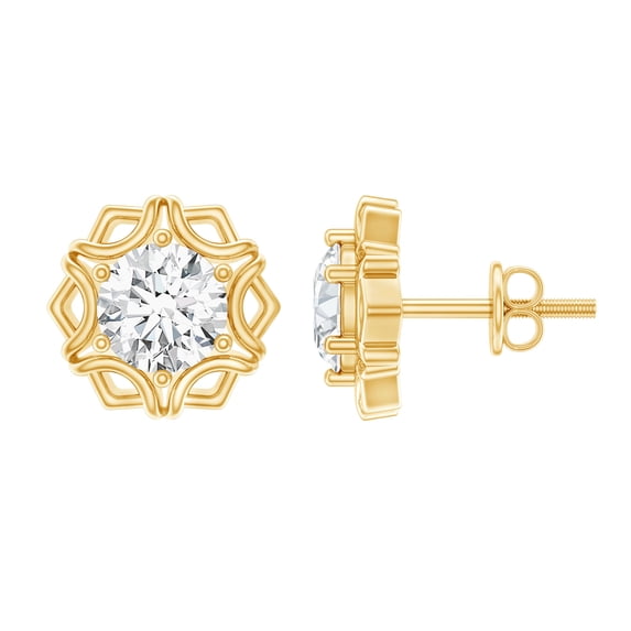 Rosec Jewels Lab Grown Diamond Studs - Vintage Style 2 Carat Diamond Earrings with Screw Back (6 mm, EF-VS Quality), 18K Yellow Gold