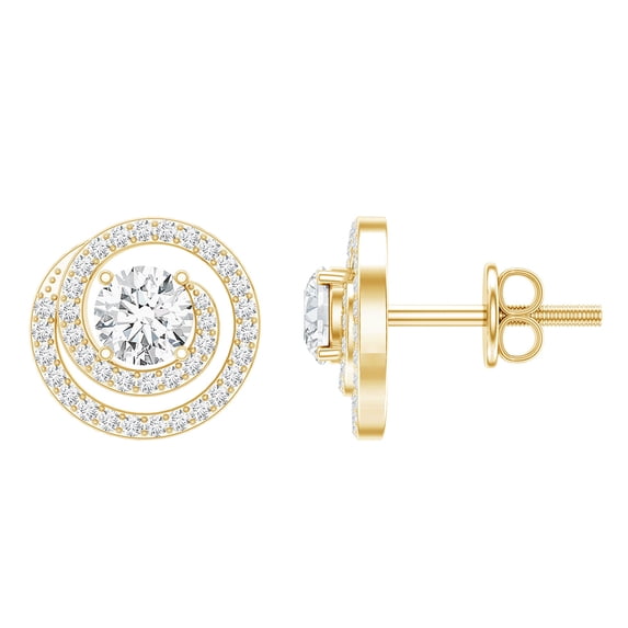 Rosec Jewels Lab Grown Diamond Swirl Earrings Studs with Screw Back - EF-VS Quality - Ready to Gift for Birthday, 10K Yellow Gold