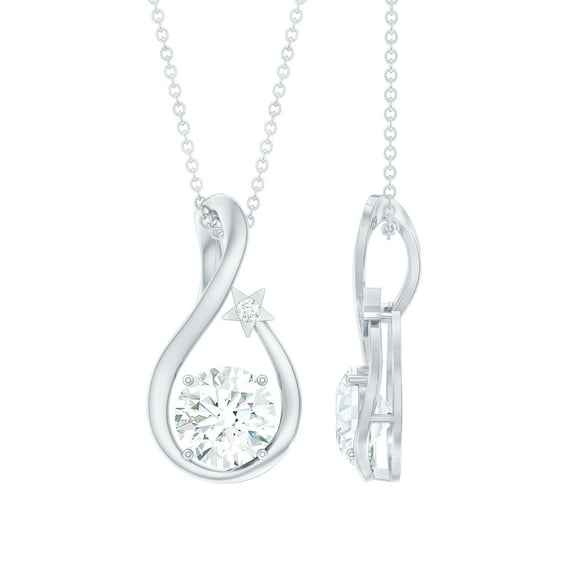 Rosec Jewels Lab Grown Diamond Teardrop Necklace with Star (EF-VS Grade) Ready to Gift for Valentines Day, 18K White Gold