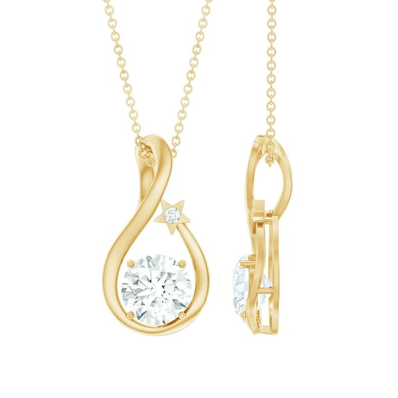 Rosec Jewels Lab Grown Diamond Teardrop Necklace with Star (EF-VS Grade) Ready to Gift for Valentines Day, 18K Yellow Gold