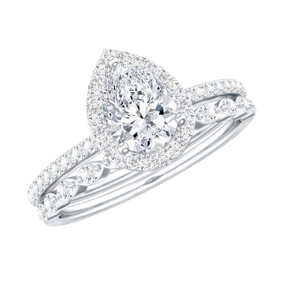 Rosec Jewels Lab Grown Diamond Teardrop Wedding Ring Set for Women (EF-VS Quality) - 0.68 Carat Engagement Ring with Enhancer, 10K White Gold, US 5.00