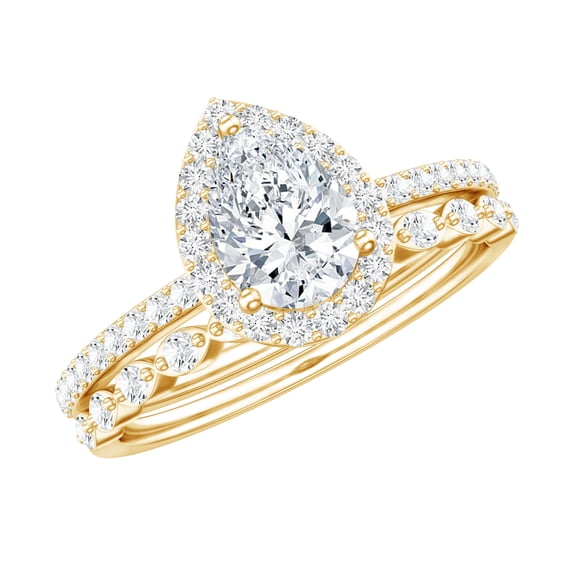 Rosec Jewels Lab Grown Diamond Teardrop Wedding Engagement Ring Set (Ef-VS Quality) - Statement Bridal Rings Set of 2, 14K Yellow Gold, US 4.00