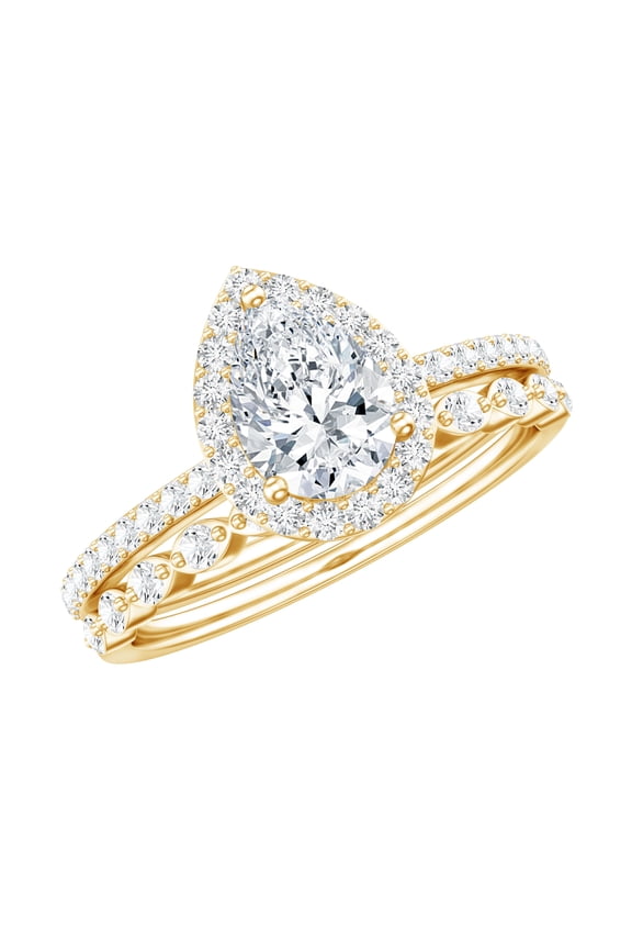 Lab Grown Diamond Teardrop Wedding Ring Set for Women (EF-VS Quality) - 0.68 Carat Engagement Ring with Enhancer, 14K Yellow Gold, US 7.00