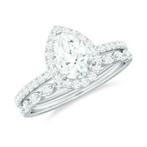 Rosec Jewels Lab Grown Diamond Teardrop Wedding Engagement Ring Set (Ef-VS Quality) - Statement Bridal Rings Set of 2, 925 Sterling Silver, US 4.00