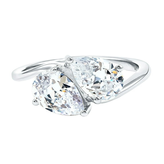 Rosec Jewels Lab Grown Diamond Toi Et Moi Engagement Ring for Women - 6X8 mm Pear Shaped Ring - EF-VS Quality Certified, 925 Sterling Silver, US 4.00