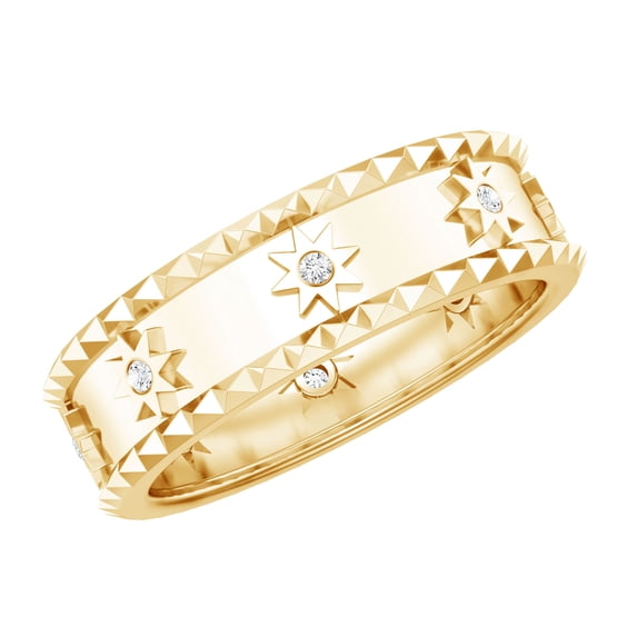 Rosec Jewels Lab Grown Diamond Wedding Band - EF-VS Grade Certified - Vintage Style Starburst Band - Ready to Gift with Jewelry Box, 14K Yellow Gold, US 10.50