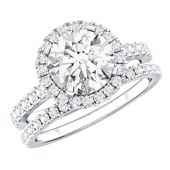 Rosec Jewels Lab Grown Diamond Wedding Bridal Ring Set - EF-VS Quality - 2 Carat Engagement Ring with Wedding Band, 18K White Gold, US 10.50