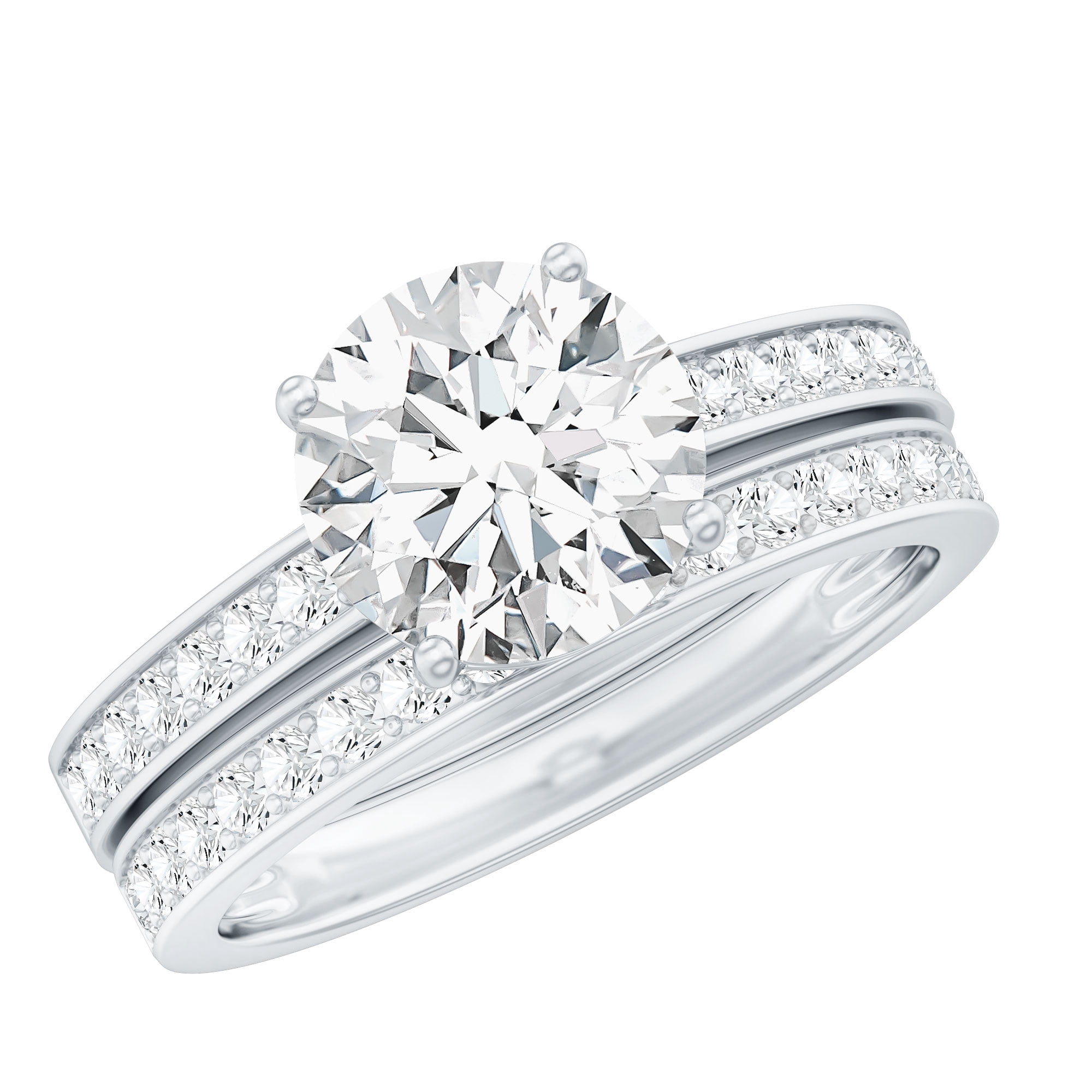 Rosec Jewels Lab Grown Diamond Wedding Engagement Ring Set for Women - 2 Carat Engagement Ring with Band - EF-VS Quality, 925 Sterling Silver, US 4.00