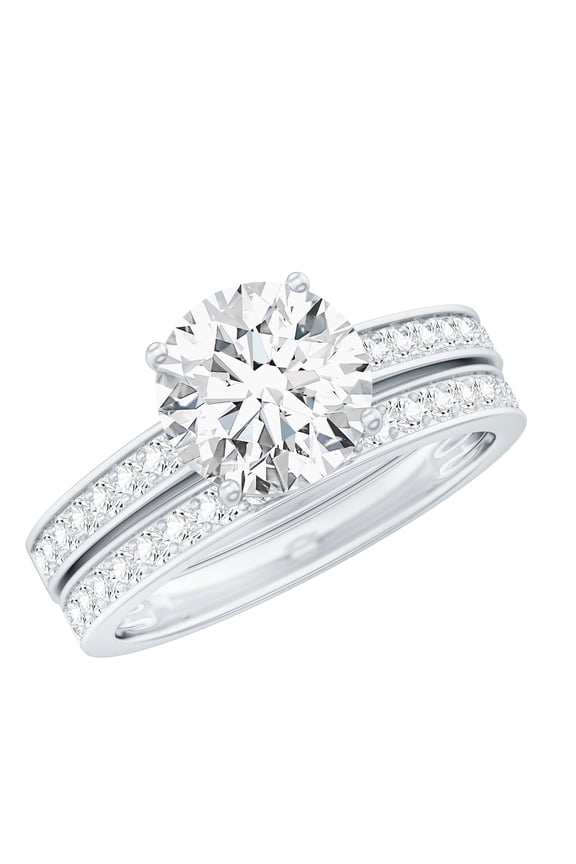 Lab Grown Diamond Wedding Engagement Ring Set for Women - 2 Carat Engagement Ring with Band - EF-VS Quality, 925 Sterling Silver, US 7.00