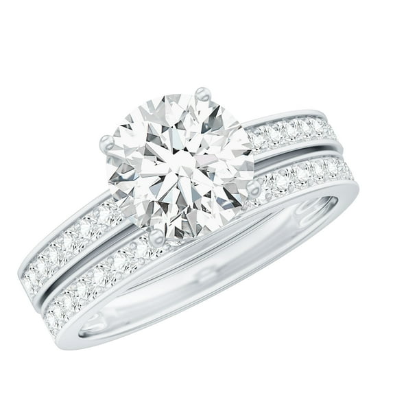 Rosec Jewels Lab Grown Diamond Wedding Engagement Ring Set for Women - 2 Carat Engagement Ring with Band - EF-VS Quality, 10K White Gold, US 11.50