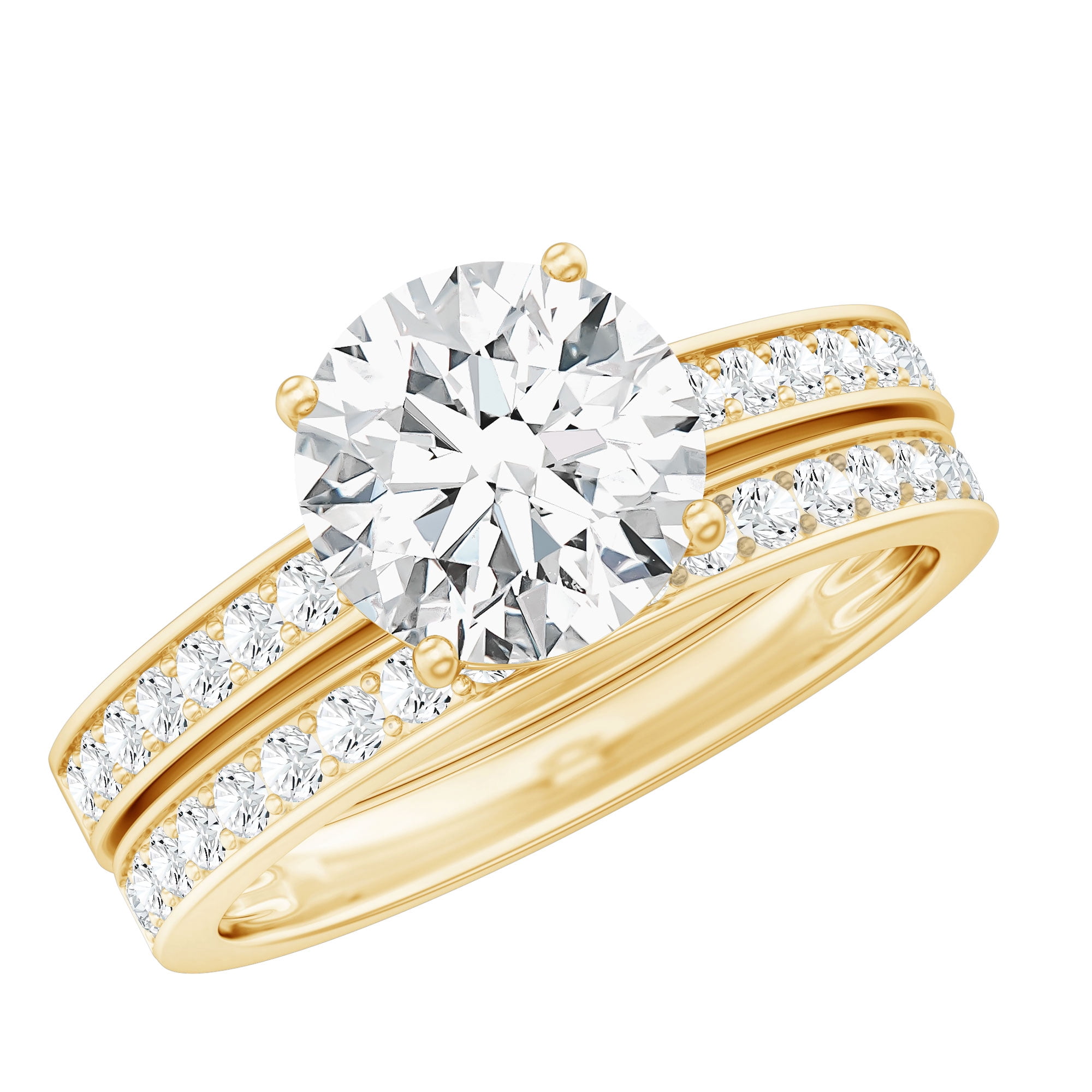 Rosec Jewels Lab Grown Diamond Wedding Engagement Ring Set for Women - 2 Carat Engagement Ring with Band - EF-VS Quality, 14K Yellow Gold, US 11.50
