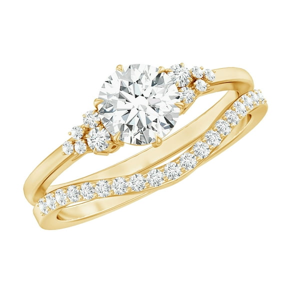 Rosec Jewels Lab Grown Diamond Wedding Ring Set - 1 Ct Engagement Ring with Enhancer - EF-VS Grade, 10K Yellow Gold, US 6.00