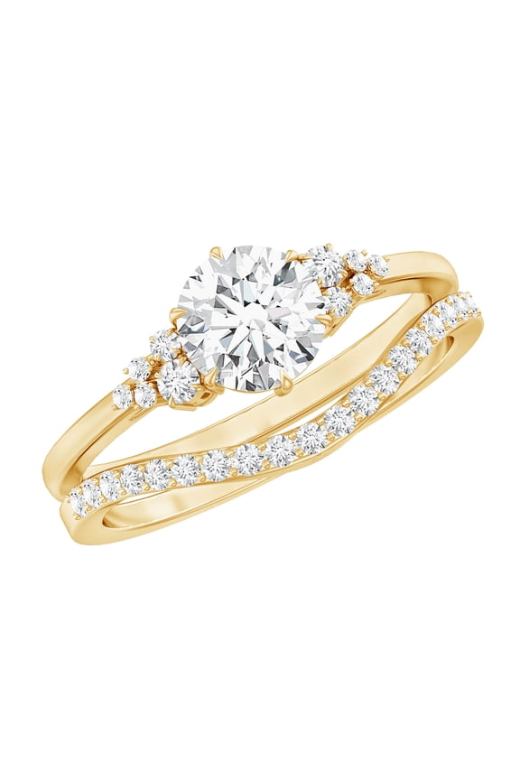 Lab Grown Diamond Wedding Ring Set - 1 Ct Engagement Ring with Enhancer - EF-VS Grade, 10K Yellow Gold, US 8.00