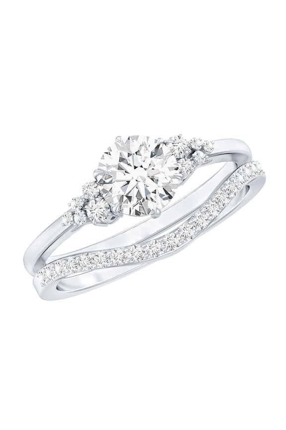 Lab Grown Diamond Wedding Ring Set - 1 Ct Engagement Ring with Enhancer - EF-VS Grade, 14K White Gold, US 6.00