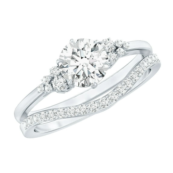 Rosec Jewels Lab Grown Diamond Wedding Ring Set - 1 Ct Engagement Ring with Enhancer - EF-VS Grade, 18K White Gold, US 10.50