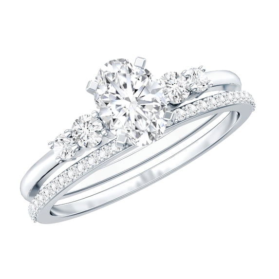 Rosec Jewels Lab Grown Diamond Wedding Ring Set for Women (E-VS1 Grade) - IGI Certified 1 Carat Oval Engagement Ring with Enhancer, 925 Sterling Silver, US 4.00