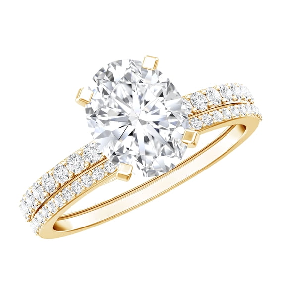 Rosec Jewels Lab Grown Diamond Wedding Ring Set for Women - IGI Certified 2 Carat Oval Engagement Ring with Band - E-VS1 Quality, 18K Yellow Gold, US 6.00