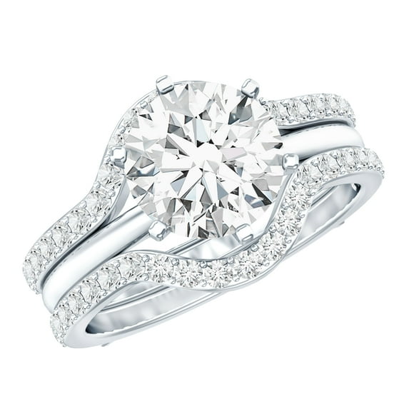 Rosec Jewels - Lab Grown Diamond Wedding Ring Set with Enhancer Guard - 2 Carat Engagement Ring, 18K White Gold, US 9.00