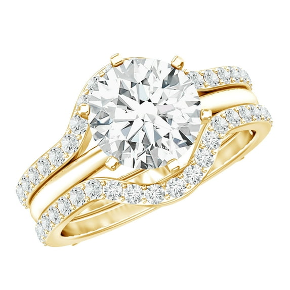 Rosec Jewels - Lab Grown Diamond Wedding Ring Set with Enhancer Guard - 2 Carat Engagement Ring, 18K Yellow Gold, US 13.00